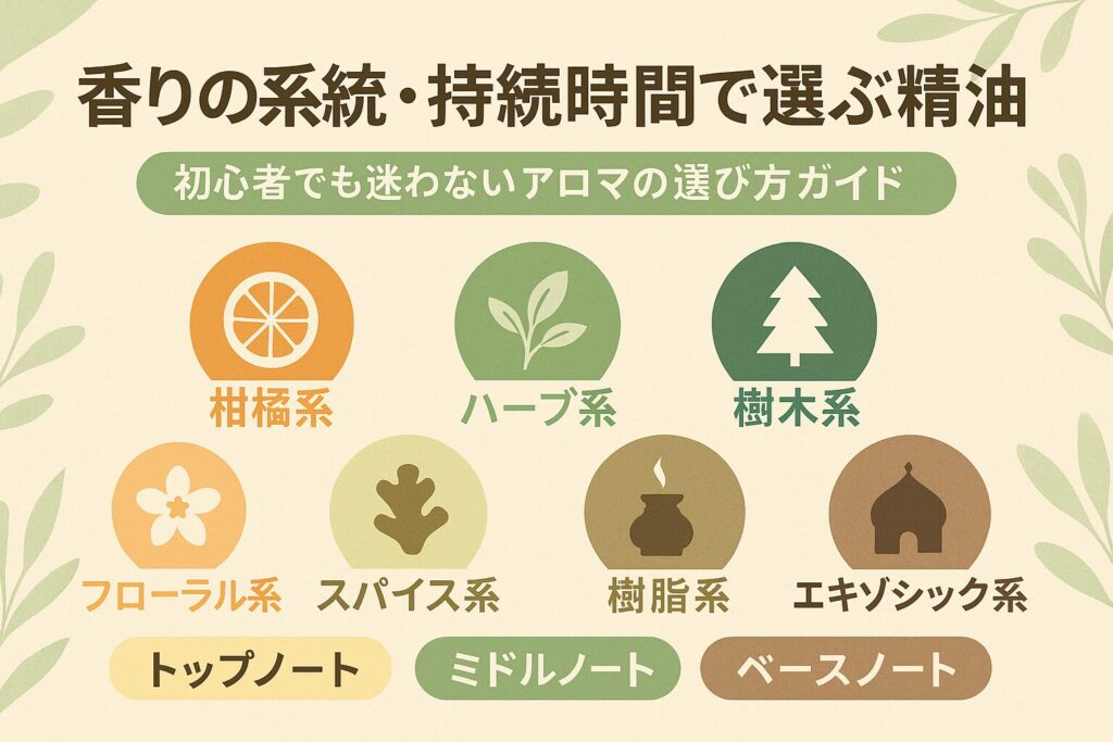 香りの系統・持続時間で選ぶ精油